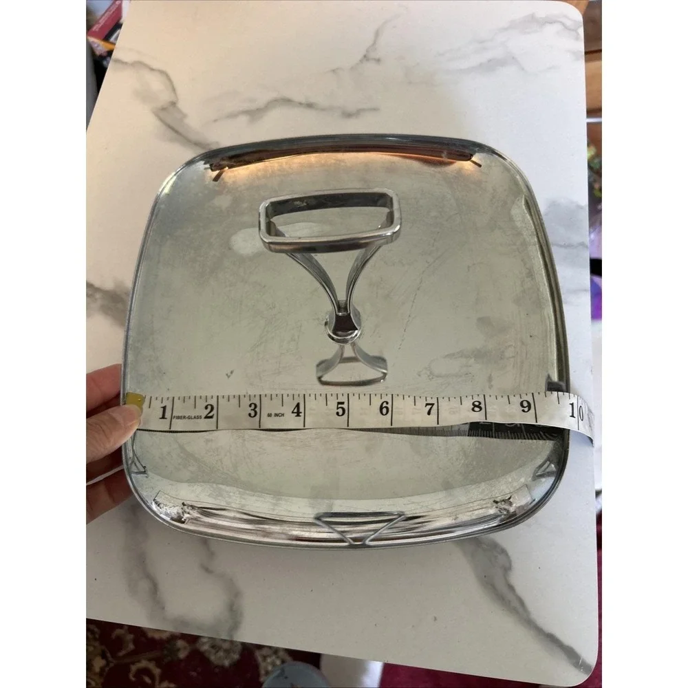 Vintage Milbern Creations Chrome Square Serving Tray MCM Pedestal Handle‎ 10x10
